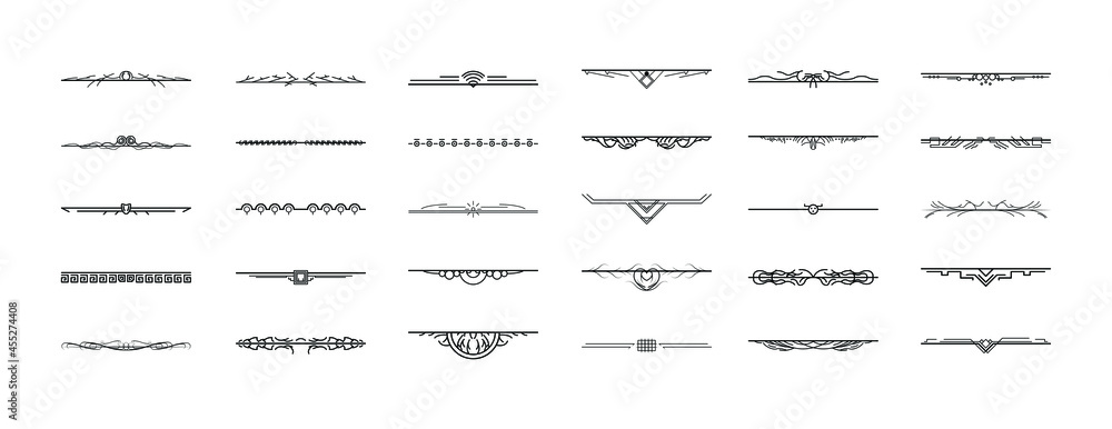 Set Black Simple Line Collection Doodle Border Elements Vector Design Style Sketch Isolated Illustration For Banner