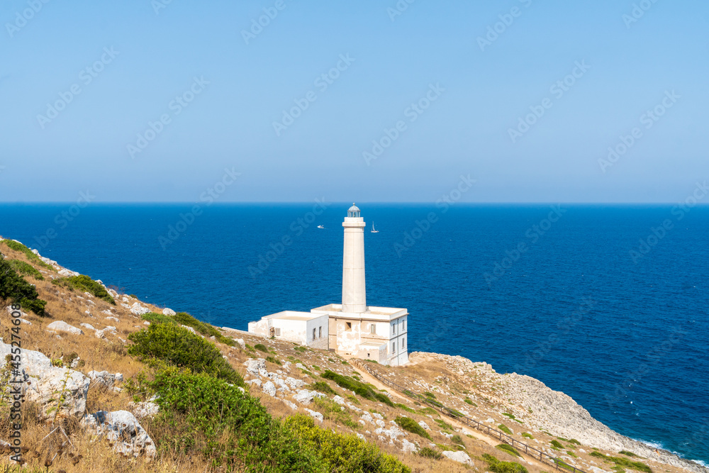 he lighthouse of Punta Palascia is the most easterly point of Italy and marks the meeting of the Ionian Sea and the Adriatic Sea, Otranto, Apulia, Italy