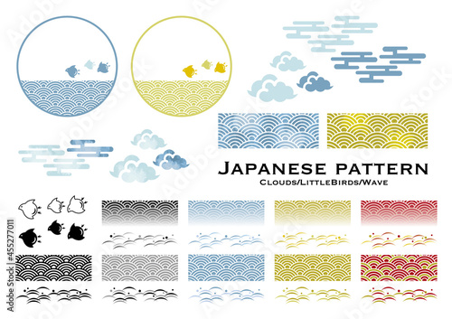 和柄イラスト（波/雲/千鳥）