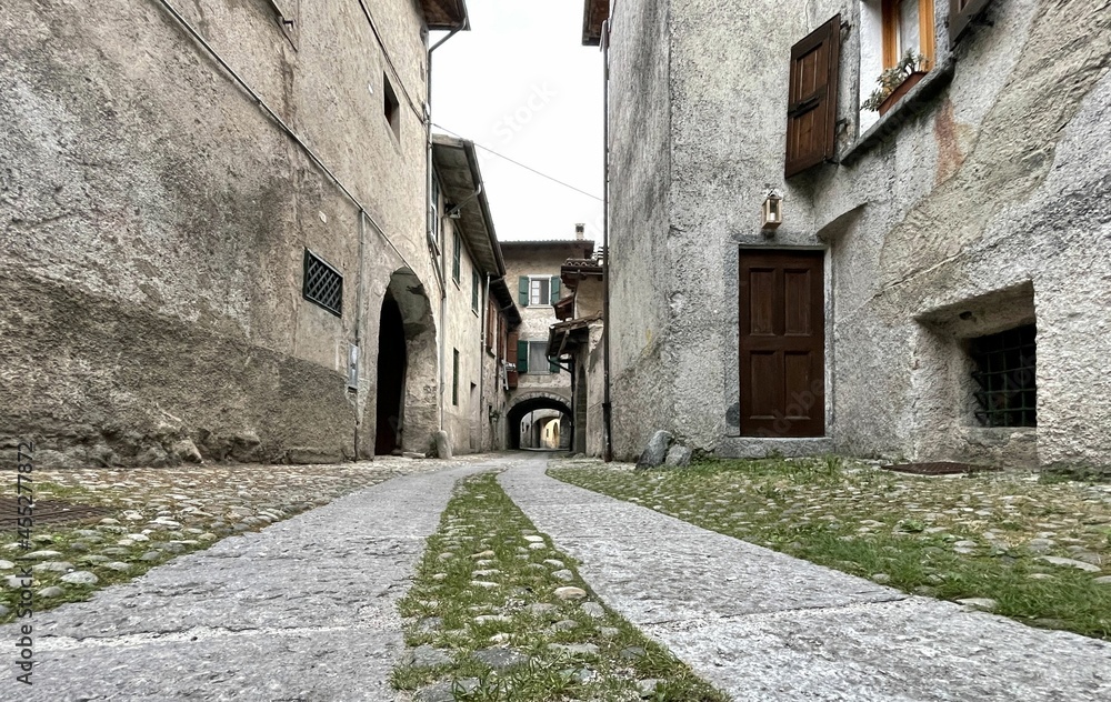 Street of Scaligero Castle in Sirmione at lake garda in italy
