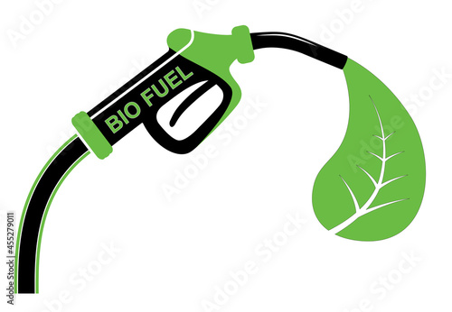 Bio fuel concept icon with green leaf, fuel pistol vector design. Bio gasoline icon to use in business, oil industry, green energy, transportation, logistics and automotive industry projects.