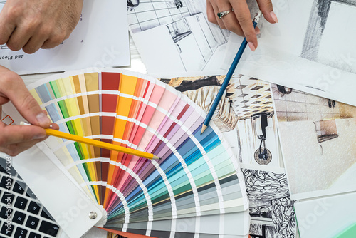Indoor interior colours choosing by designers on their workplace
