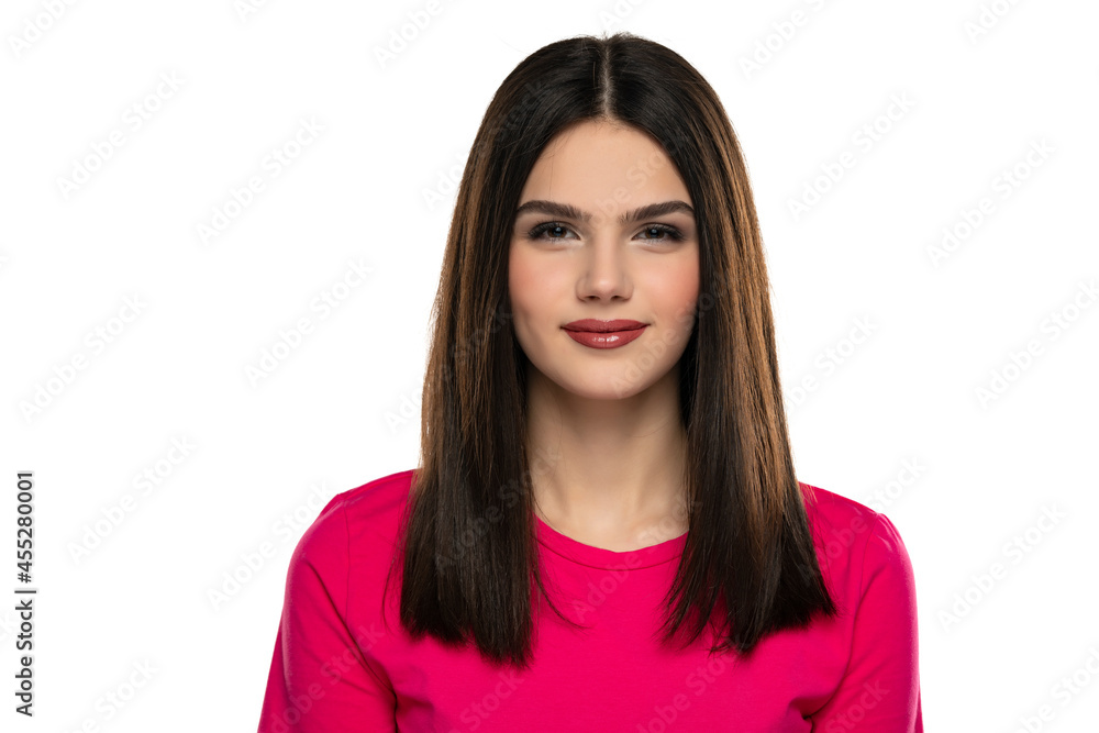 portrait of a smiling teen girl with long straight hair portrait of a smiling teen girl with long straight hair
