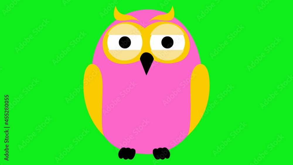 Animated funny pink owl. Looped video. Vector illustration isolated on a green background. Animated funny pink owl. Looped video. Vector illustration isolated on a green background.