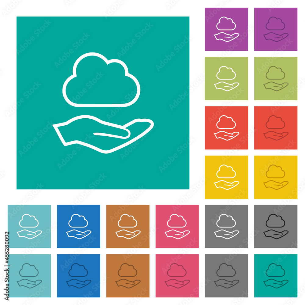 Cloud services outline square flat multi colored icons