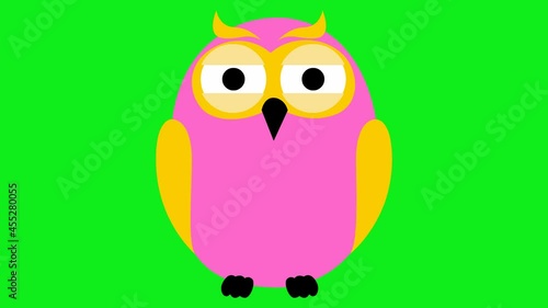Wallpaper Mural Animated funny pink owl. Looped video. Vector illustration isolated on a green background. Torontodigital.ca