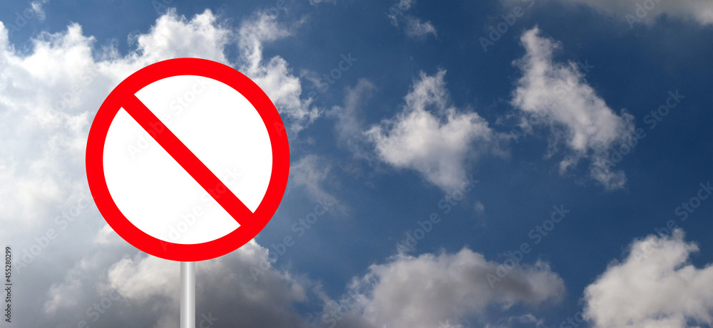 Empty red circle signboard, road sign on blue Sky. Stop halt allowed. Do not enter danger, warning icon. Attention forbidden caution or admittance signs. No ban allowed symbols Highway. Empty red circle signboard, road sign on blue Sky. Stop halt allowed. Do not enter danger, warning icon. Attention forbidden caution or admittance signs. No ban allowed symbols Highway.