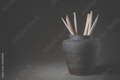 Clay jug with clay stacks