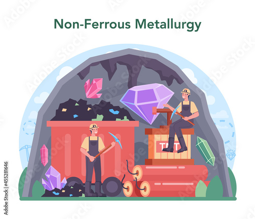 Nonferrous metallurgy concept. Ore extracting and production