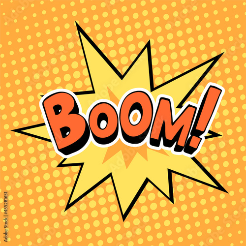 Cartoon explosion on a colorful background. Boom text. Vector illustration template in pop art style. Place for your text.