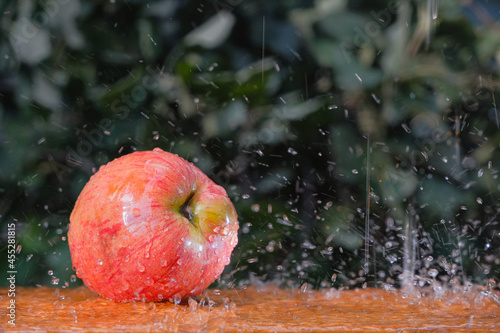 An apple in the rain