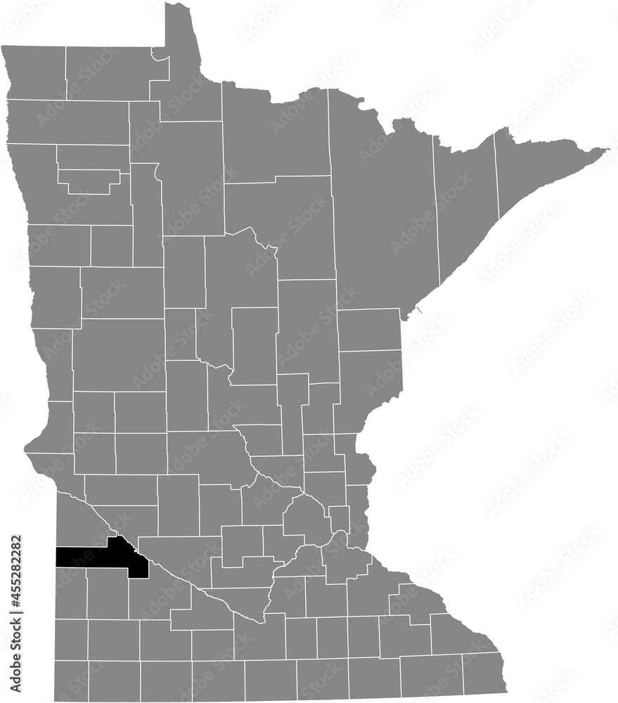 Fototapeta premium Black highlighted location map of the Yellow Medicine County inside gray map of the Federal State of Minnesota, USA