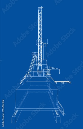 Oil rig. Vector rendering of 3d. Wire-frame style
