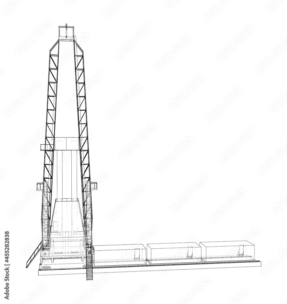 Oil rig. Vector rendering of 3d. Wire-frame style