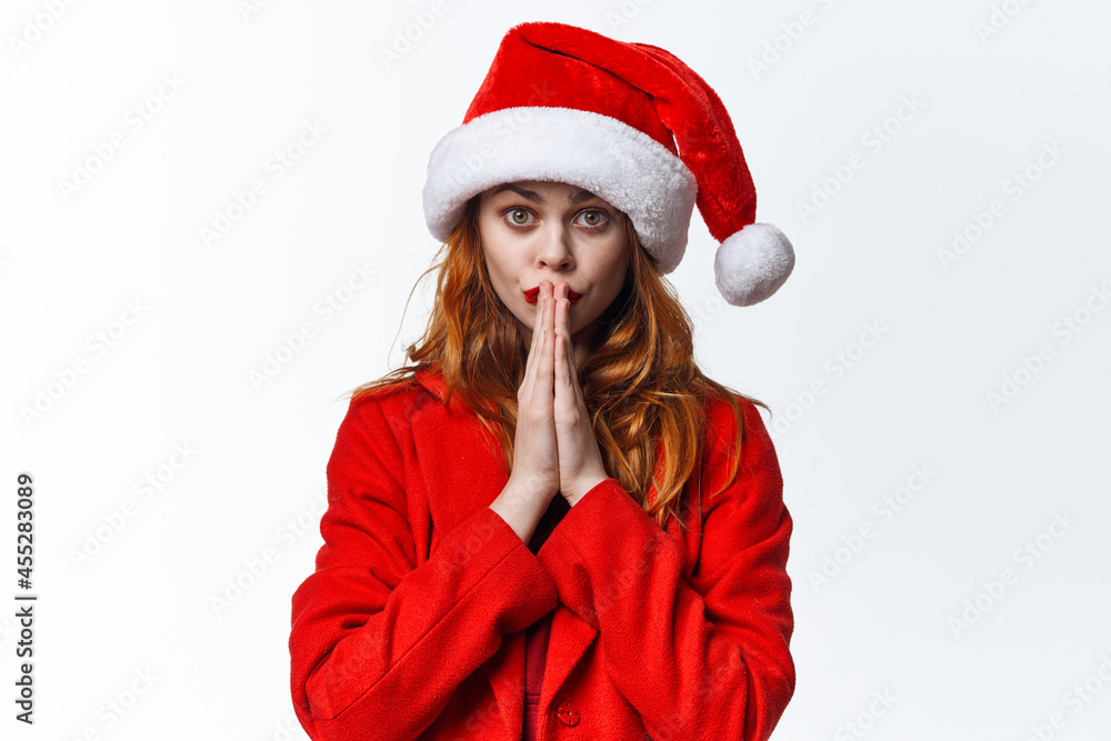 woman wearing santa costume posing decoration model woman wearing santa costume posing decoration model