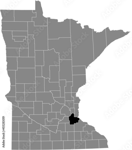 Black highlighted location map of the Dakota County inside gray map of the Federal State of Minnesota  USA