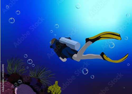Scuba diver in the sea. Sea, scuba, coral/