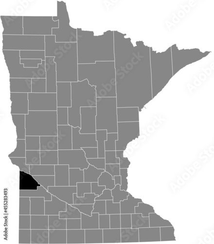 Black highlighted location map of the Lac qui Parle County inside gray map of the Federal State of Minnesota, USA