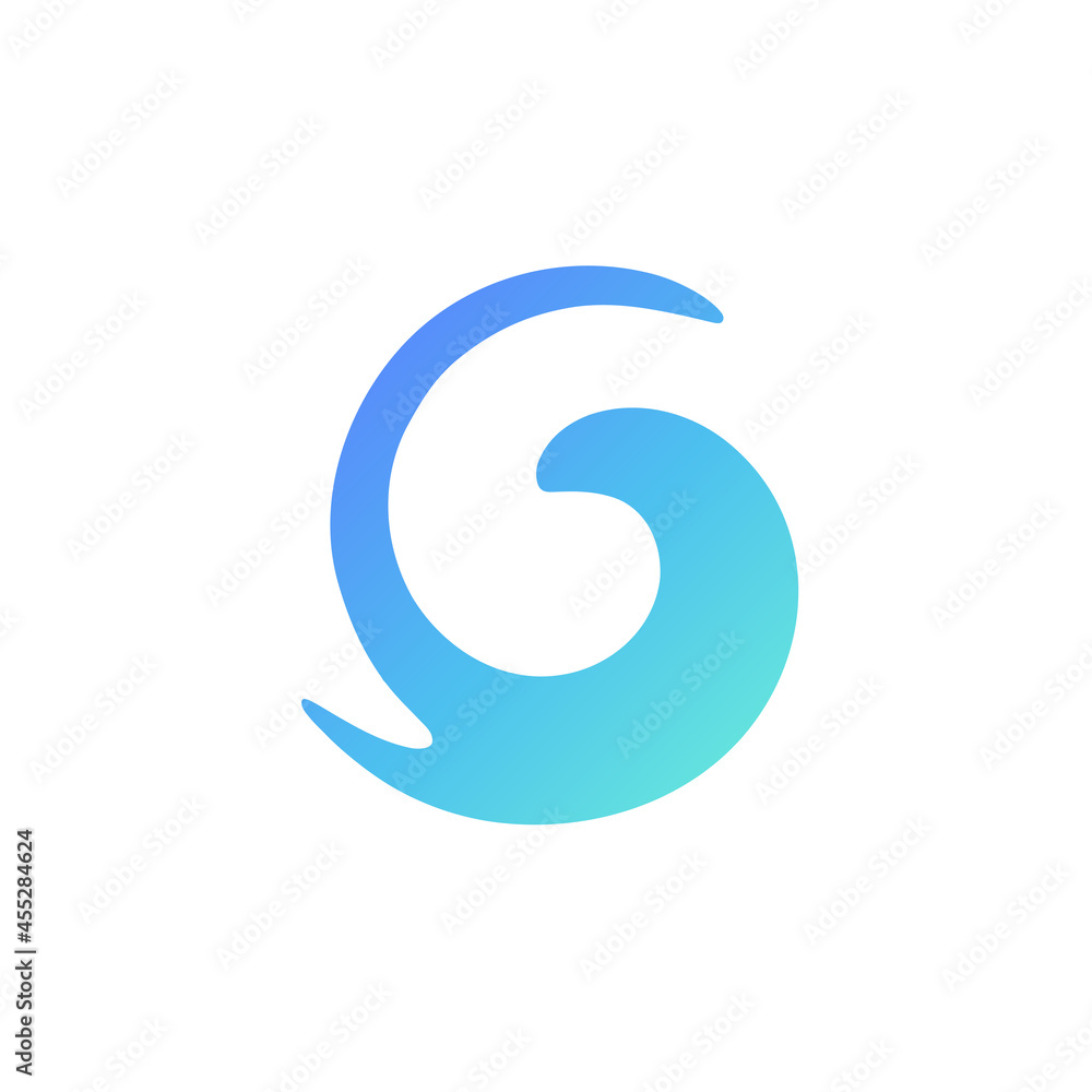Vector modern logo design with a gradient. Asymmetric blue and cyan illustration of wave or water splash on white background Vector modern logo design with a gradient. Asymmetric blue and cyan illustration of wave or water splash on white background