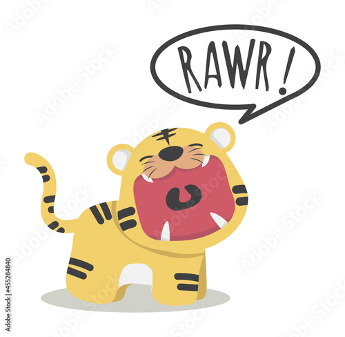 Cute tiger open mouth roar