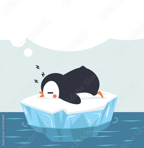 Cute little penguins sleep on ice floe