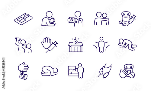 Opioid Addiction and Recovery Thin Line Icons vector design 