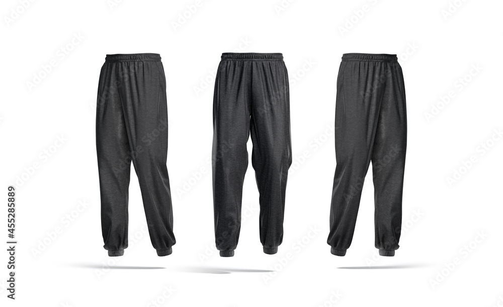 Blank black sport sweatpants mock up, front and side view Blank black sport sweatpants mock up, front and side view
