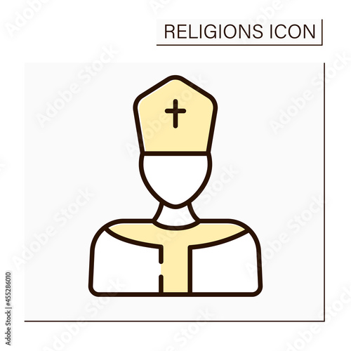 Pope color icon. Supreme pontiff. Head of worldwide Catholic Church. Leader in Catholicism. Religion concept. Isolated vector illustration