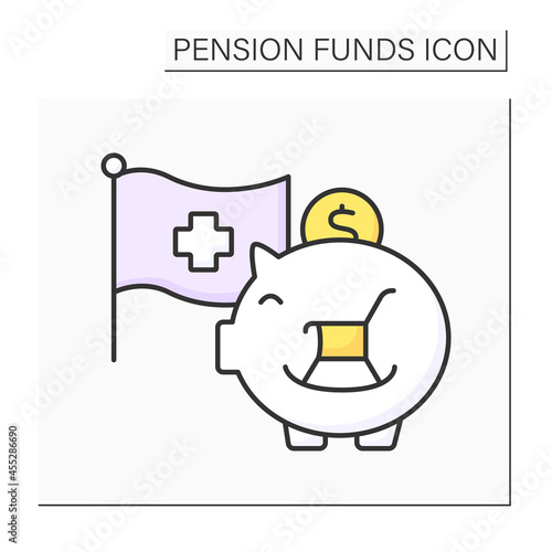 Credit suisse color icon. Piggy bank.Create long-term value and mitigate risks with an investment strategy. Accumulate money. Pension fund concept. Isolated vector illustration