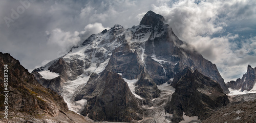 View of Ushba peak from the Ushba glacier, Svaneti, Georgia. photo