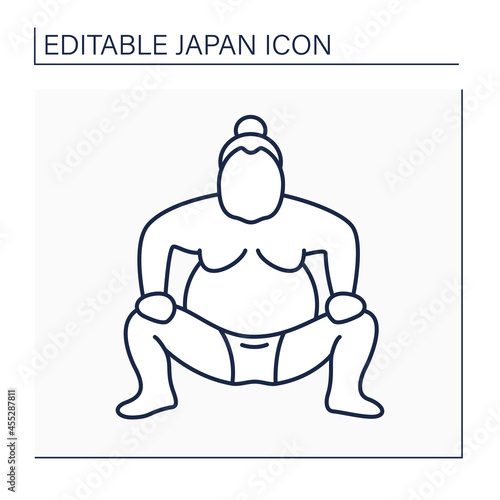 Sumo line icon. Full-contact wrestling competition. Rikishi. Japan national sport. Martial arts. Japanese culture concept. Isolated vector illustration.Editable stroke