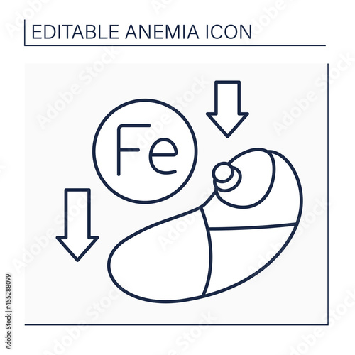 Anemia line icon. Lack of iron in baby born organism. Low immunity. Health protection concept. Isolated vector illustration. Editable stroke