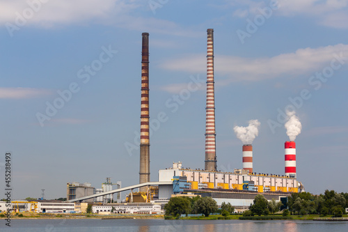 Distant view of the coal-fired power plant. Photo taken on a sunny day with good lighting conditions.