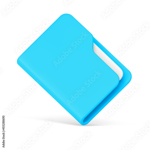 Blue folder with papers 3d. Office plastic file with documentation
