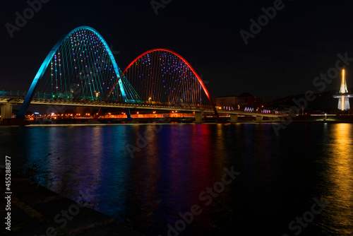 Daejeon expro bridge at night in daejeon with reflection,korea. The light bridges.