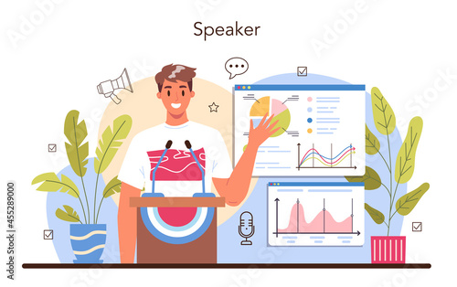 Speaker concept. Rhetoric or elocution specialist speaking