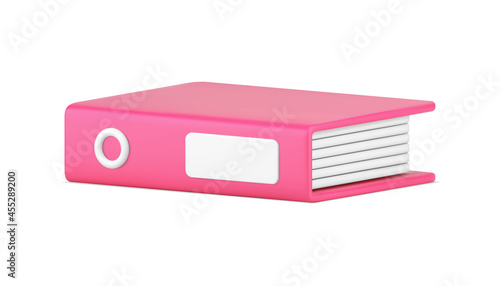 Lying on its side pink folder 3d icon. Office archives with business information