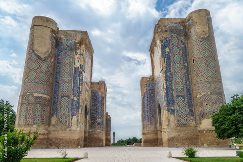 Gate of Ak Saray palace, built during time of Timur (Tamerlane), Shakhrisabz, Uzbekistan. Facade view photo