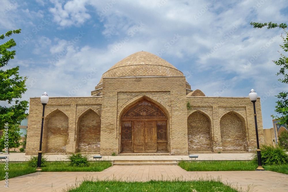 Facade of medieval bazaar's building called chorsu. Built in traditional oriental style in XV-XVII. Shot In Shakhrisabz, Uzbekistan