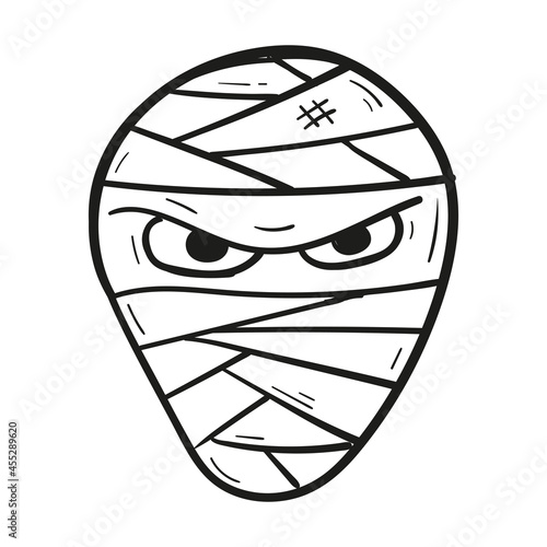 Hand drawn mummy head icon in doodle style isolated