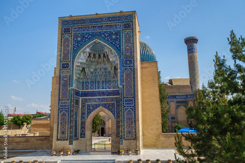 Entrance arch of mausoleum of Timur (Tamerlane) of Gur-e-Amir complex, Samarkand, Uzbekistan. Built in 1403, object of UNESCO