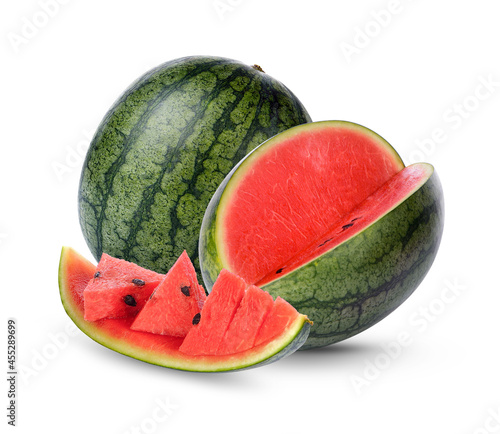 watermelon and slice of watermrlon isolated on white background