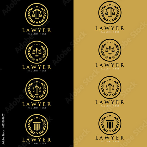 Law and lawyer logo. Vector set of vintage labels, logotype and monogram templates