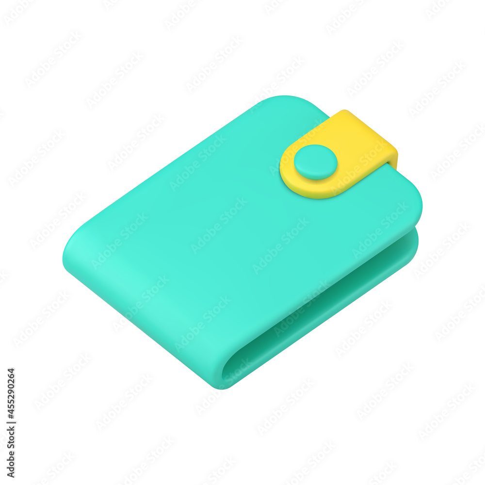 Stylish green wallet 3d icon. Leather means for storing and carrying banknotes with clasp Stylish green wallet 3d icon. Leather means for storing and carrying banknotes with clasp