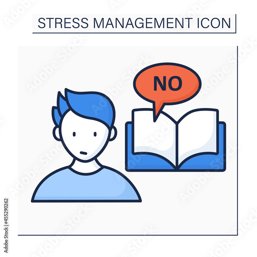 Avoid stressful situation color icon. Learn how to say no.Defending personal boundaries. Eliminate stressors numbers. Mental health concept. Isolated vector illustration
