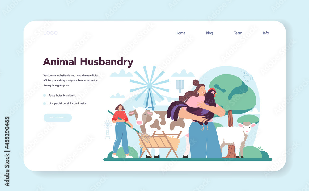 Farmer web banner or landing page. Animal husbandry business Farmer web banner or landing page. Animal husbandry business