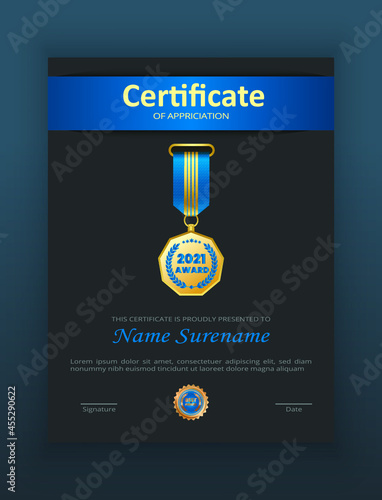 Golden gradient badge certificate of achievement design best diploma award