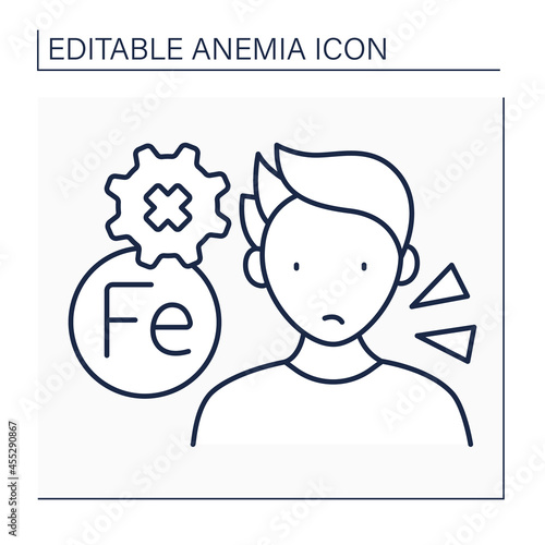 Anemia line icon. Disease symptoms. Man has problem with absorbing iron. Health protection concept. Isolated vector illustration. Editable stroke