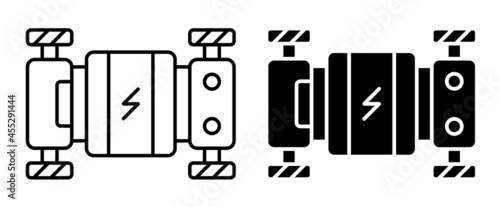 Liner icon. Electric vehicle platform. Electric vehicle chassis with batteries. Simple black and white vector isolated on white background