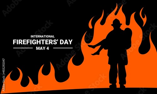 firefighter silhouette vector illustration, as a banner, poster or template for international firefighters day.	
